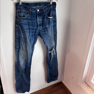 Levis 501 Button Fly Dark Wash Waterless Denim Jeans Size 32